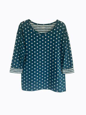 Teal Polka Dot Tee Top PS Aquamarine 3/4 Sleeve Coastal Grandma Preppy Twee Chic